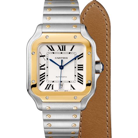 santos de cartier watch large model automatic gold and steel|cartier santos watches for women.